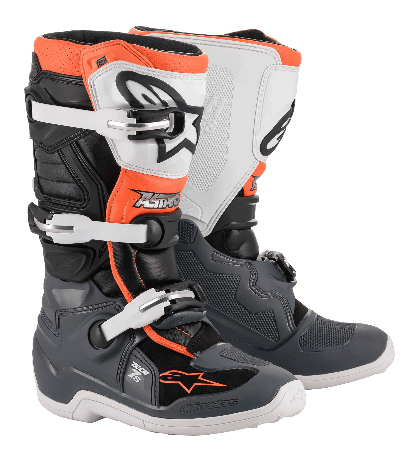 Botas Alpinestars Tech 7S Youth - Negro/Gris/Blanco/Naranja