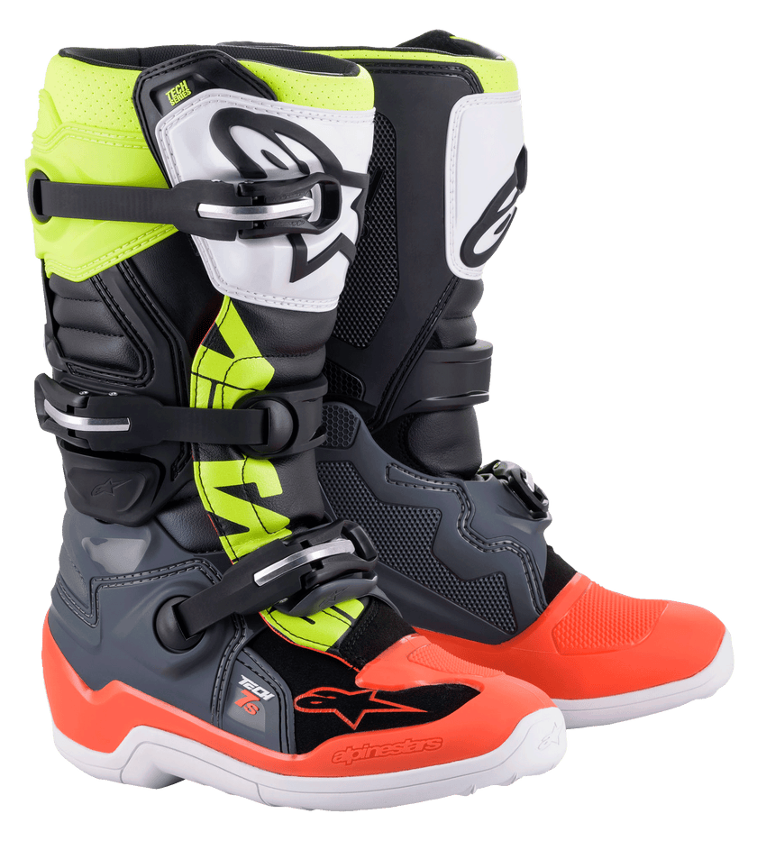 Botas de adolescente Alpinestars Tech 7S - negro/gris/rojo/blanco/amarillo