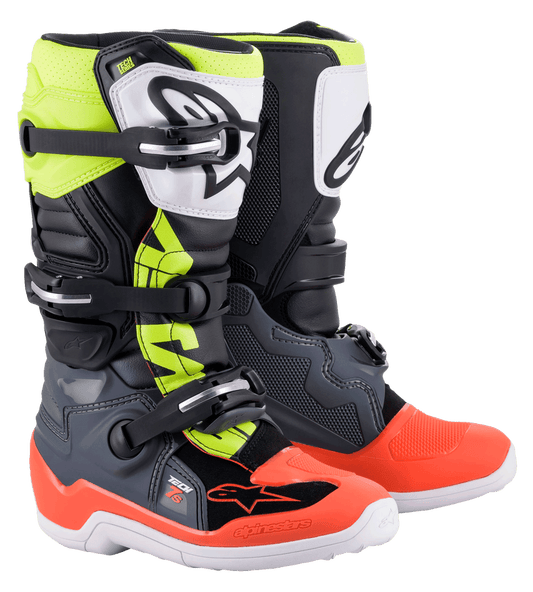 Botas Juveniles Alpinestars Tech 7S Gris Oscuro/Rojo/Amarillo Fluo