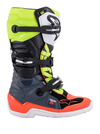 Botas Juveniles Alpinestars Tech 7S Gris Oscuro/Rojo/Amarillo Fluo