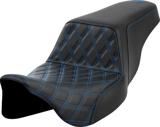 Asiento elevado con costura de celosía - Asiento elevado - Costura de celosía delantera - Costura azul - FLH/FLT '08-'23