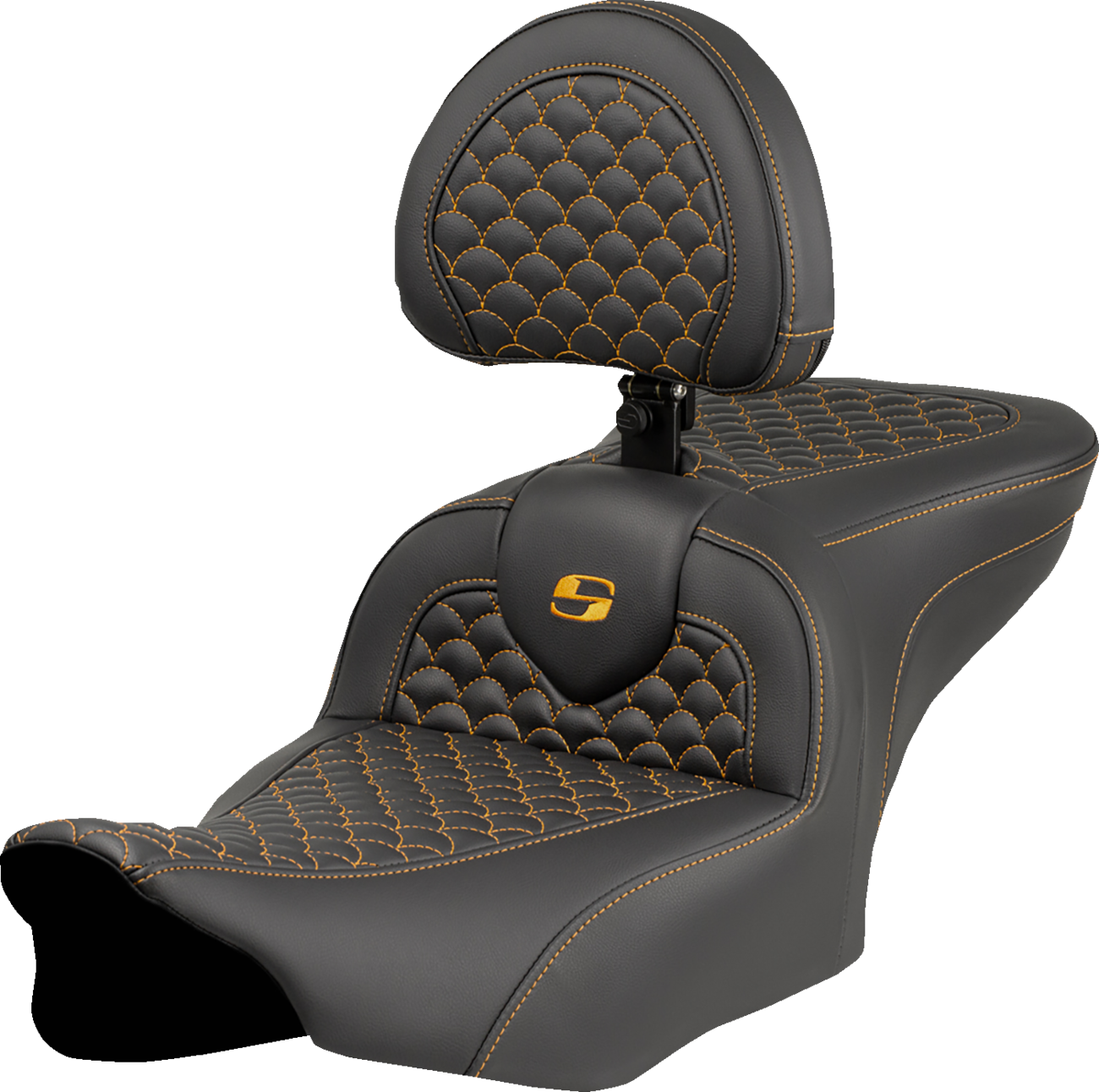 Asiento Dragon Scale Stitch RoadSofa™ - Asiento Roadsofa™ - Dragon Scale Stitch - Punto dorado - con respaldo - FLTR/FLHX '23-'24