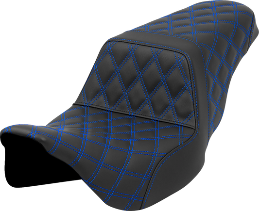 Asiento elevador con costura de celosía - Asiento con escalera - Costura de celosía - Costura azul - FLH/FLT '08-'23