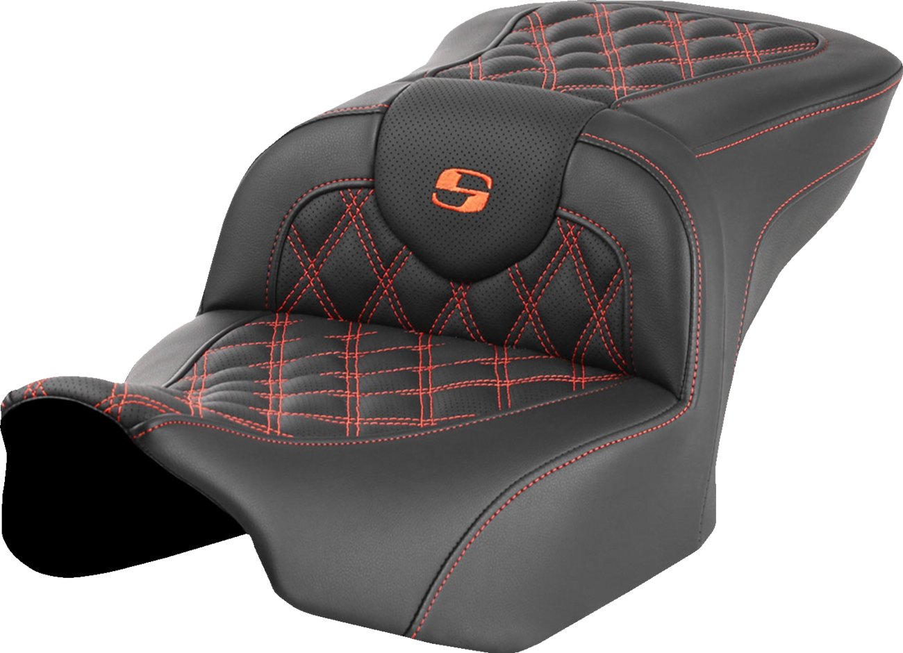 Asiento Roadsofa™ con costura de celosía - Asiento Roadsofa™ - sin respaldo - Costura de celosía naranja - FLTR/FLHX '23-'24