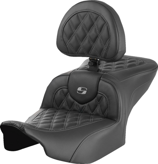 Asiento Roadsofa™ con costura de celosía - Asiento RoadSofa™ - con respaldo - Costura de celosía - Costura gris - FLTR/FLHX '23-'24