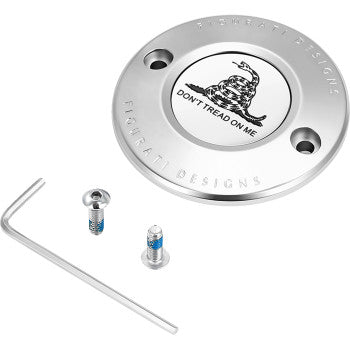 Cubierta FIGURATI DESIGNS de Inspeccion Derby- Don't Tread on Me - Cromo (2 orificios)