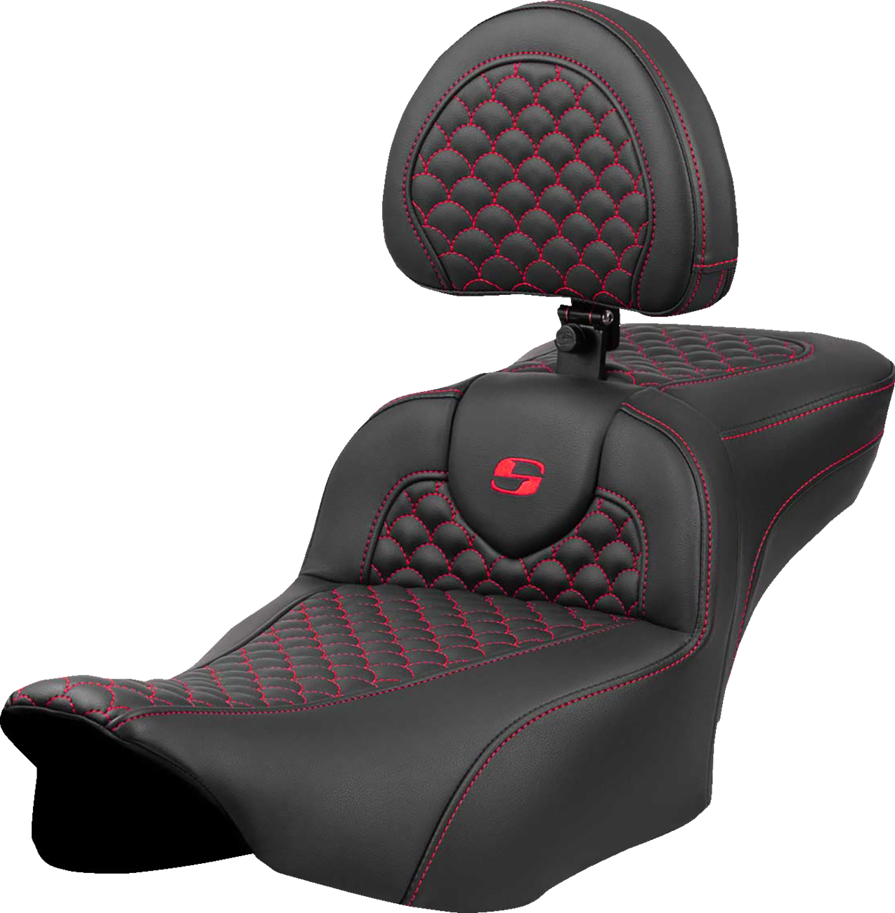 Asiento Dragon Scale Stitch RoadSofa™ - Asiento de alcance extendido Roadsofa™ - Dragon Scale Stitch - Punto rojo - con respaldo - FLTR/FLHX '23-'24