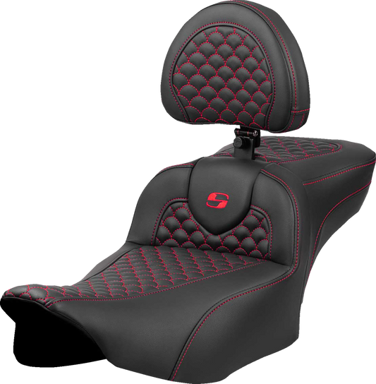 Asiento Dragon Scale Stitch RoadSofa™ - Asiento de alcance extendido Roadsofa™ - Dragon Scale Stitch - Punto rojo - con respaldo - FLTR/FLHX '23-'24