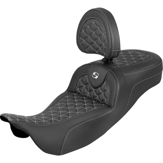 Asiento con tres agarres RoadSofa™ de alcance extendido - Asiento con tres agarres RoadSofa™ - Alcance extendido - Costura plateada - con respaldo - FLH/FLT '08-'25