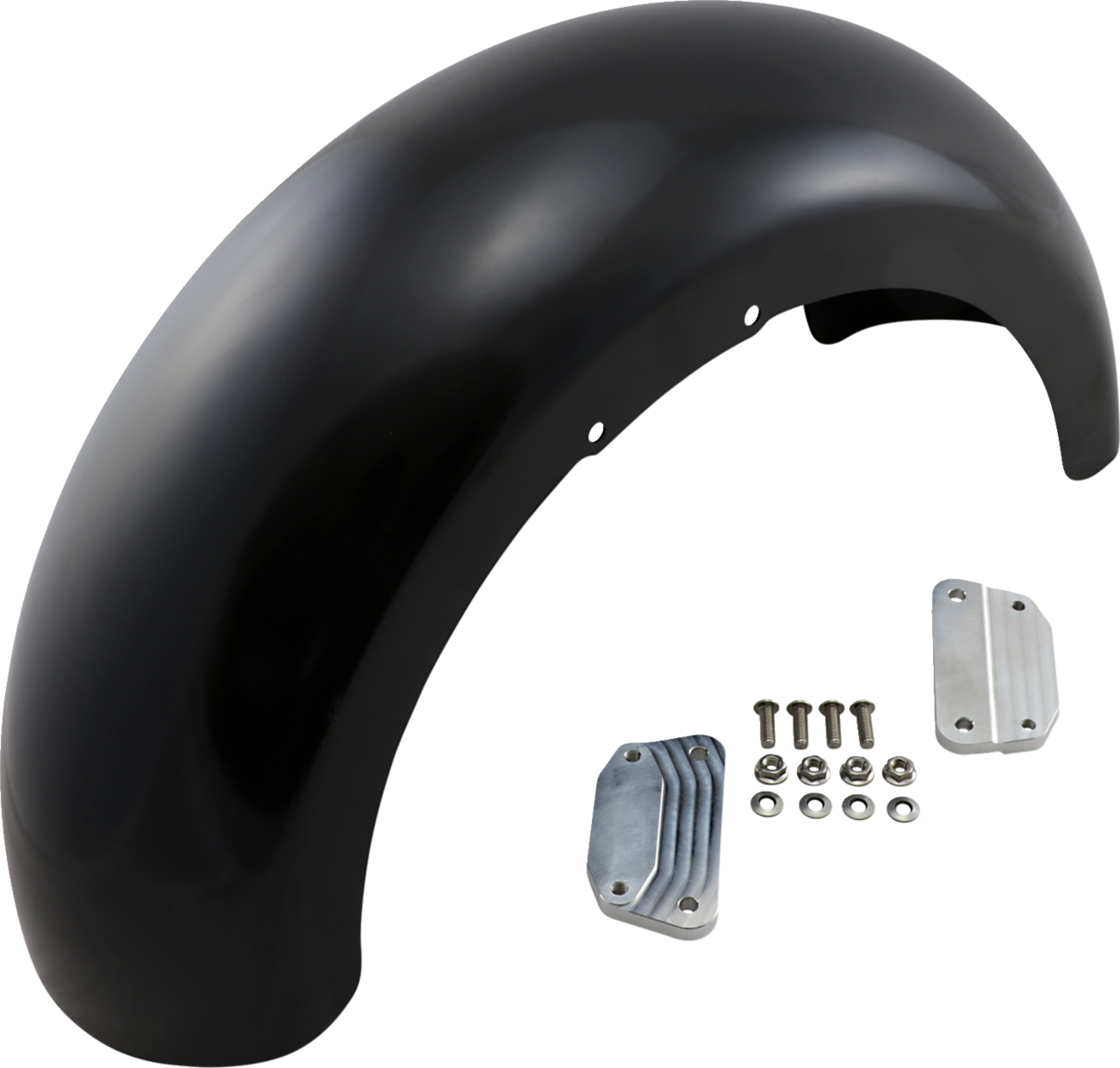Guardabarros delantero serie Hugger con bloques de montaje para Softail/Dyna - Kit de guardabarros envolvente - con bloques satinados - Acero - 18"