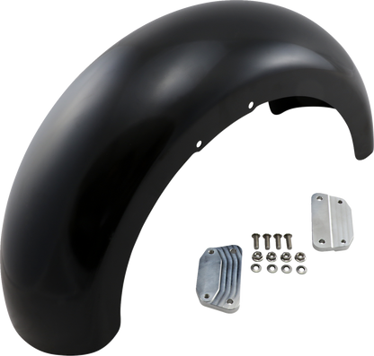 Guardabarros delantero serie Hugger con bloques de montaje para Softail/Dyna - Kit de guardabarros envolvente - con bloques satinados - Acero - 18"