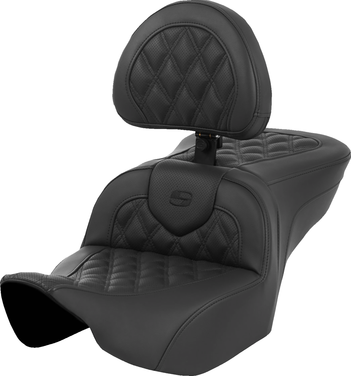 Asiento con calefacción Roadsofa™ con costura de celosía - Asiento con calefacción Roadsofa™ - Costura de celosía - con respaldo - FLT/FLH '23-'24