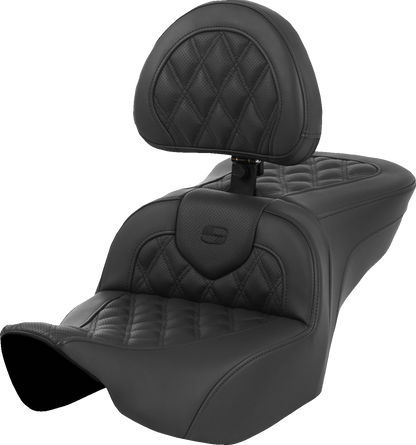 Asiento con calefacción Roadsofa™ con costura de celosía - Asiento con calefacción Roadsofa™ - Costura de celosía - con respaldo - FLT/FLH '23-'24