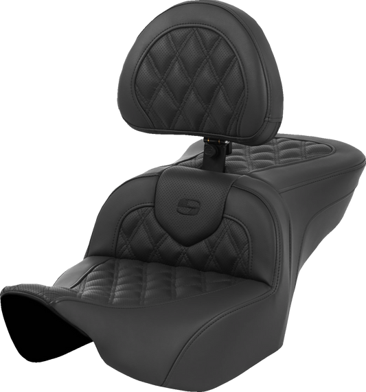Asiento con calefacción Roadsofa™ con costura de celosía - Asiento con calefacción Roadsofa™ - Costura de celosía - con respaldo - FLT/FLH '23-'24