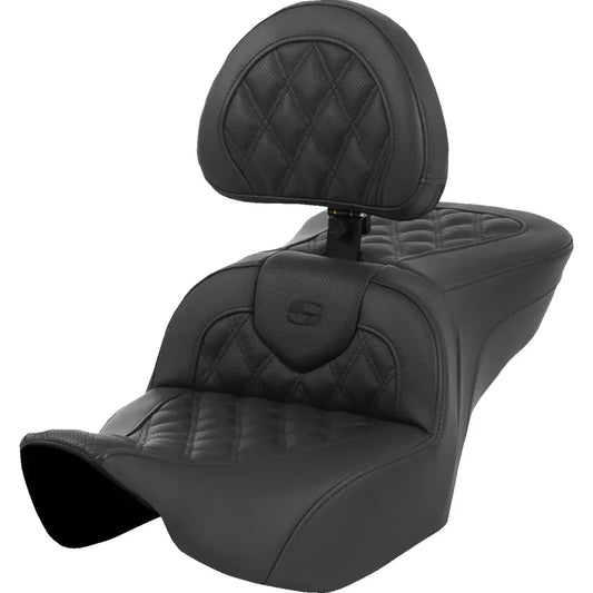 Asiento con calefacción Roadsofa™ con costura de celosía - Asiento con calefacción Roadsofa™ - Costura de celosía - con respaldo - FLT/FLH '23-'24