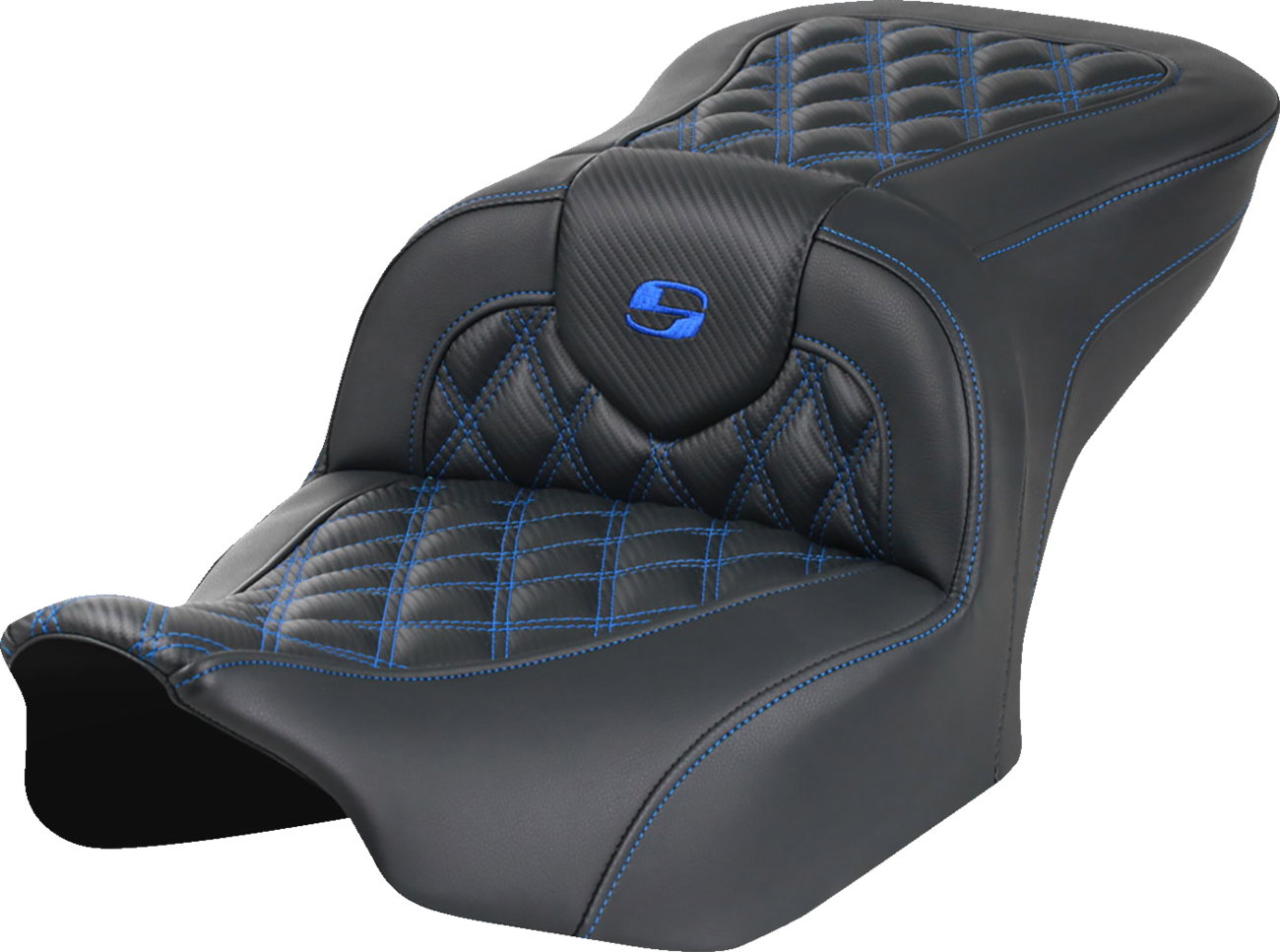 Asiento Roadsofa™ con costura de celosía - Asiento RoadSofa™ - sin respaldo - Fibra de carbono - Costura de celosía - Costura azul - FLTR/FLHX '23-'24