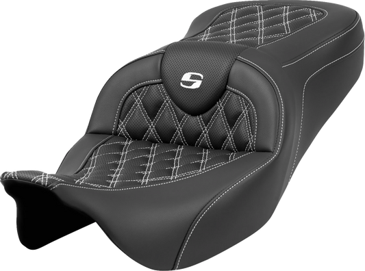 Asiento Roadsofa™ con costura de celosía - Asiento Roadsofa™ - Costura de celosía - Costura blanca - sin respaldo - FLH/FLT '08-'23