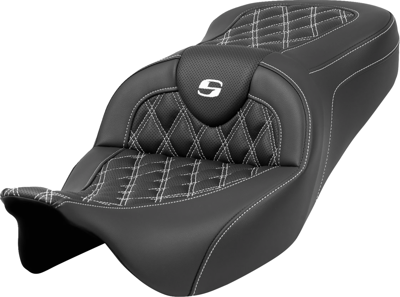 Asiento Roadsofa™ con costura de celosía - Asiento Roadsofa™ - Costura de celosía - Costura blanca - sin respaldo - FLH/FLT '08-'23