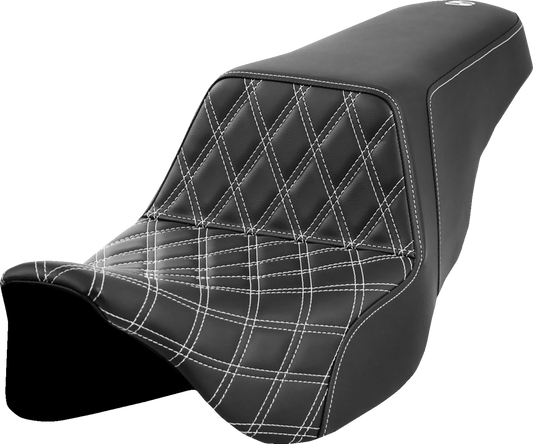 Asiento elevado con costura de celosía - Asiento elevado - Costura de celosía delantera - Costura blanca - FLH/FLT '08-'23