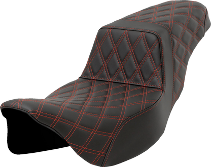 Asiento subido con costura de celosía - Asiento subido con costura de celosía - Puntada roja - Alcance extendido - FLH/FLT '08-'23