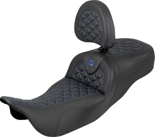 Asiento con tres agarres RoadSofa™ de alcance extendido - Asiento con tres agarres RoadSofa™ - Alcance extendido - Costura azul - con respaldo - FLH/FLT '08-'25