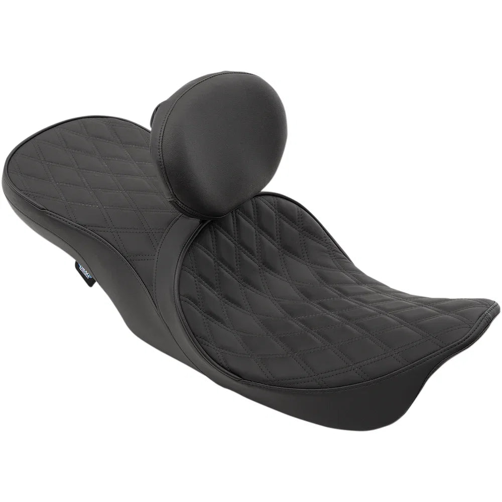 Asiento touring de cuero de perfil bajo para 2 personas, posicionado hacia adelante