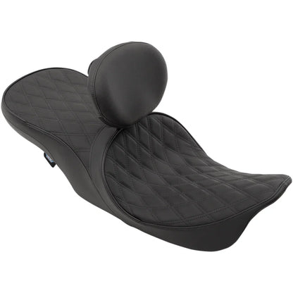 Asiento touring de cuero de perfil bajo para 2 personas, posicionado hacia adelante