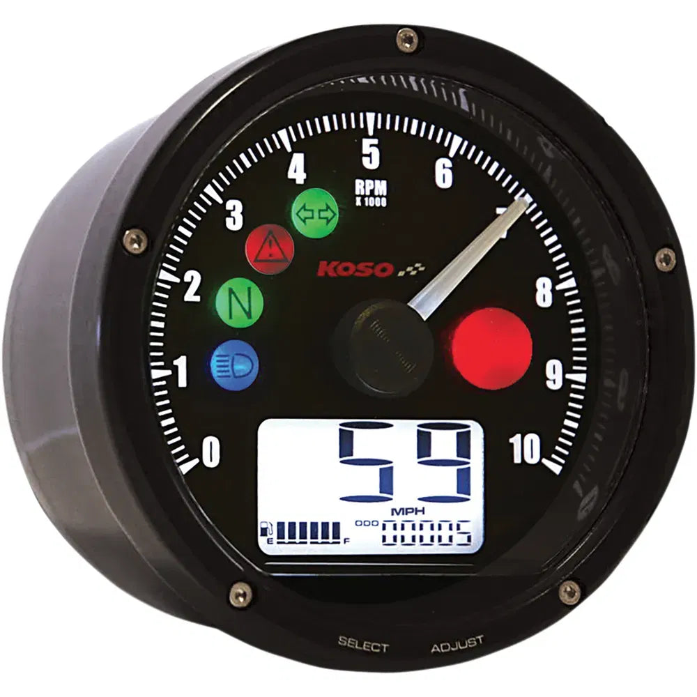 TNT-01 Electronic Speedometer/Tachometer - Black Face - Black Housing - 3" Diameter x 1.75" D