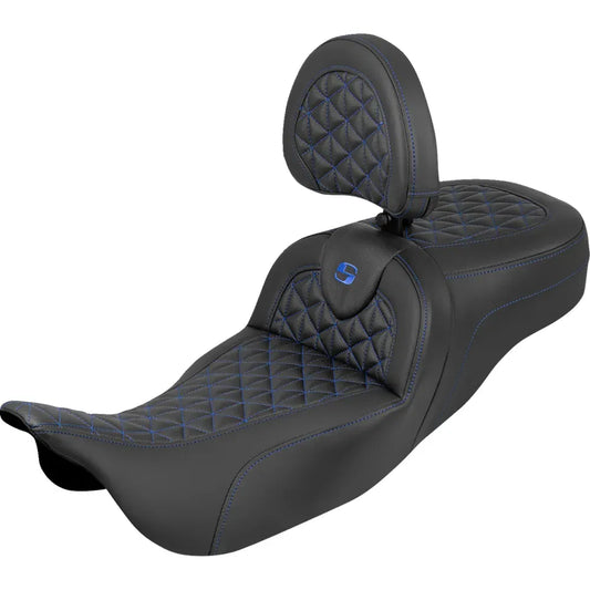 Asiento con tres agarres RoadSofa™ de alcance extendido - Asiento con tres agarres RoadSofa™ - Alcance extendido - Costura azul - con respaldo - FLH/FLT '08-'25