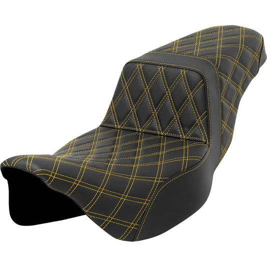 Asiento elevador con costura de celosía - Asiento con escalera - Costura de celosía - Costura dorada - Alcance extendido - FLH/FLT '08-'23
