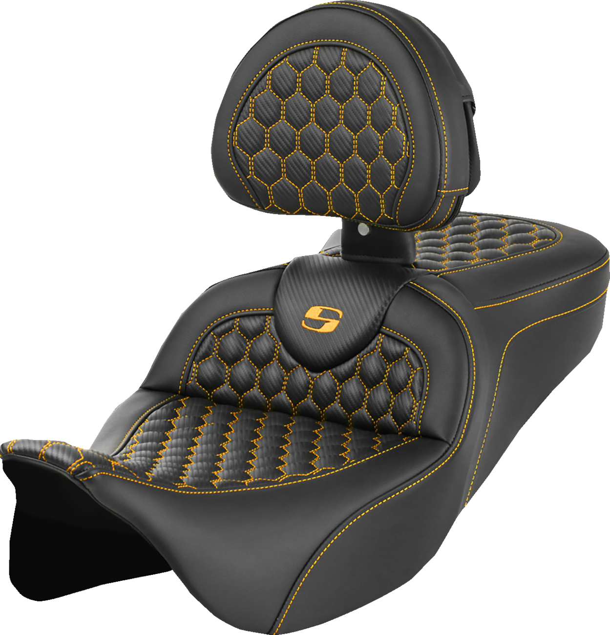 Asiento Honeycomb Roadsofa™ - Asiento RoadSofa™ - Honeycomb - Costura dorada - con respaldo - FLH/FLT '08-'23