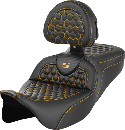 Asiento Honeycomb Roadsofa™ - Asiento RoadSofa™ - Honeycomb - Costura dorada - con respaldo - FLH/FLT '08-'23