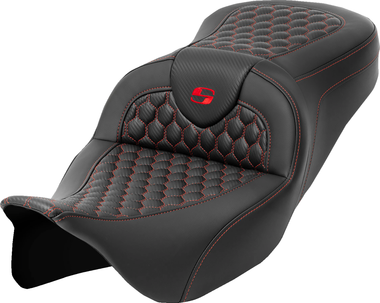 Asiento Honeycomb Roadsofa™ - Asiento RoadSofa™ - Honeycomb - Costura roja - sin respaldo - FLH/FLT '08-'23