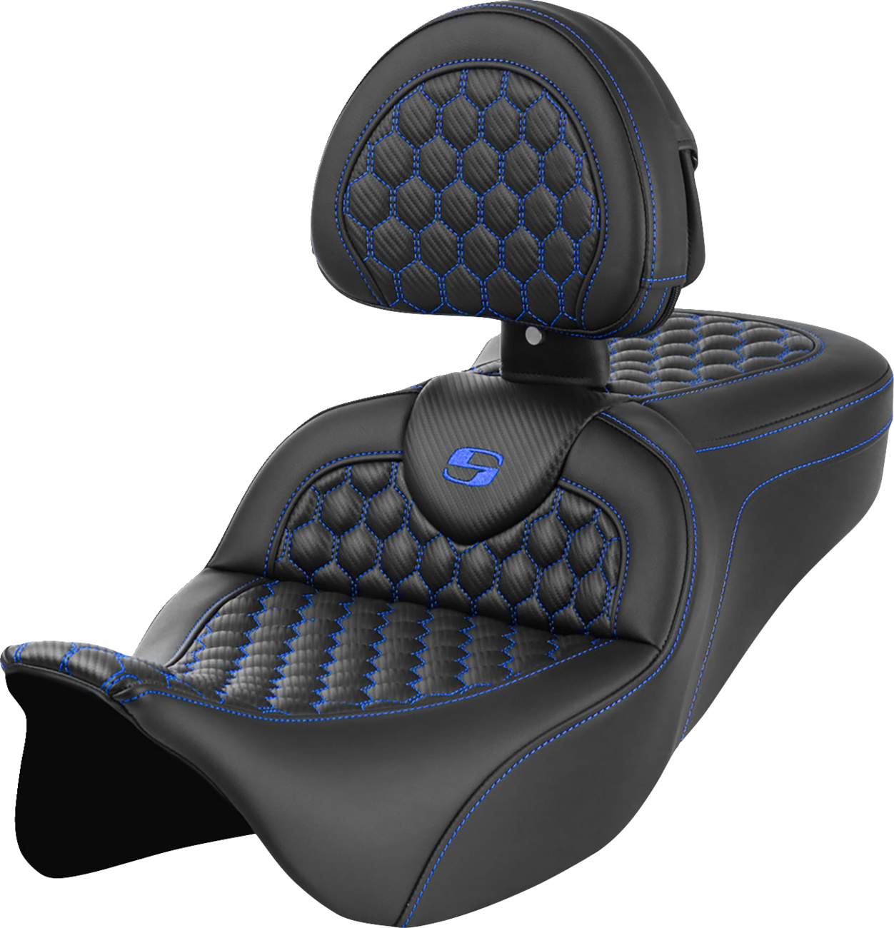 Asiento Honeycomb Roadsofa™ - Asiento RoadSofa™ - Honeycomb - Costura azul - con respaldo - FLH/FLT '08-'23