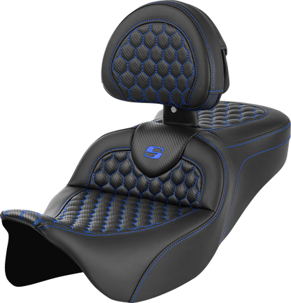 Asiento Honeycomb Roadsofa™ - Asiento RoadSofa™ - Honeycomb - Costura azul - con respaldo - FLH/FLT '08-'23