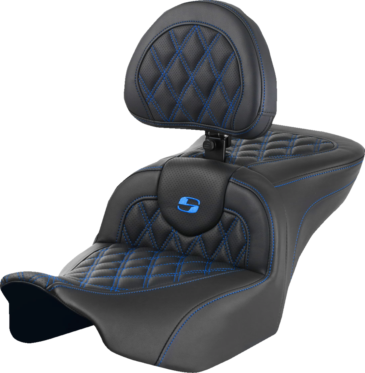 Asiento Roadsofa™ con costura de celosía - Asiento RoadSofa™ - con respaldo - Costura de celosía - Costura azul - FLTR/FLHX '23-'24