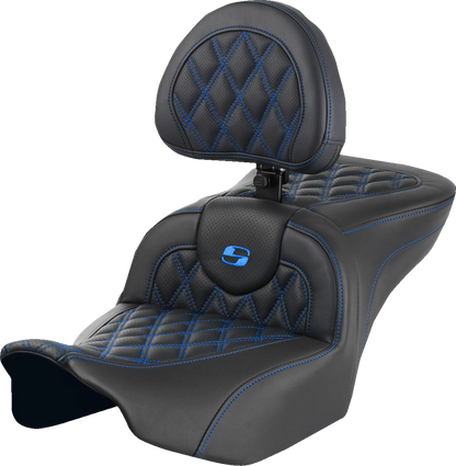 Asiento Roadsofa™ con costura de celosía - Asiento RoadSofa™ - con respaldo - Costura de celosía - Costura azul - FLTR/FLHX '23-'24
