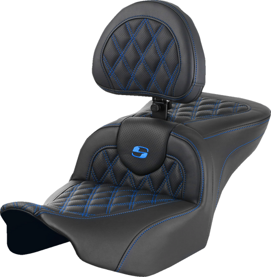 Asiento Roadsofa™ con costura de celosía - Asiento RoadSofa™ - con respaldo - Costura de celosía - Costura azul - FLTR/FLHX '23-'24