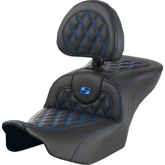 Asiento Roadsofa™ con costura de celosía - Asiento RoadSofa™ - con respaldo - Costura de celosía - Costura azul - FLTR/FLHX '23-'24
