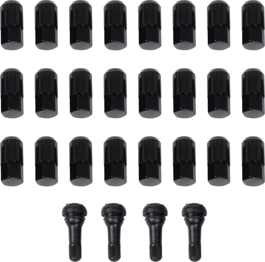 Tuercas de rueda de repuesto para ATV/UTV con vástagos de válvula - Tuercas con vástagos de válvula - 12 mm x 1,50 - Negro - Cónico - Paquete de 24