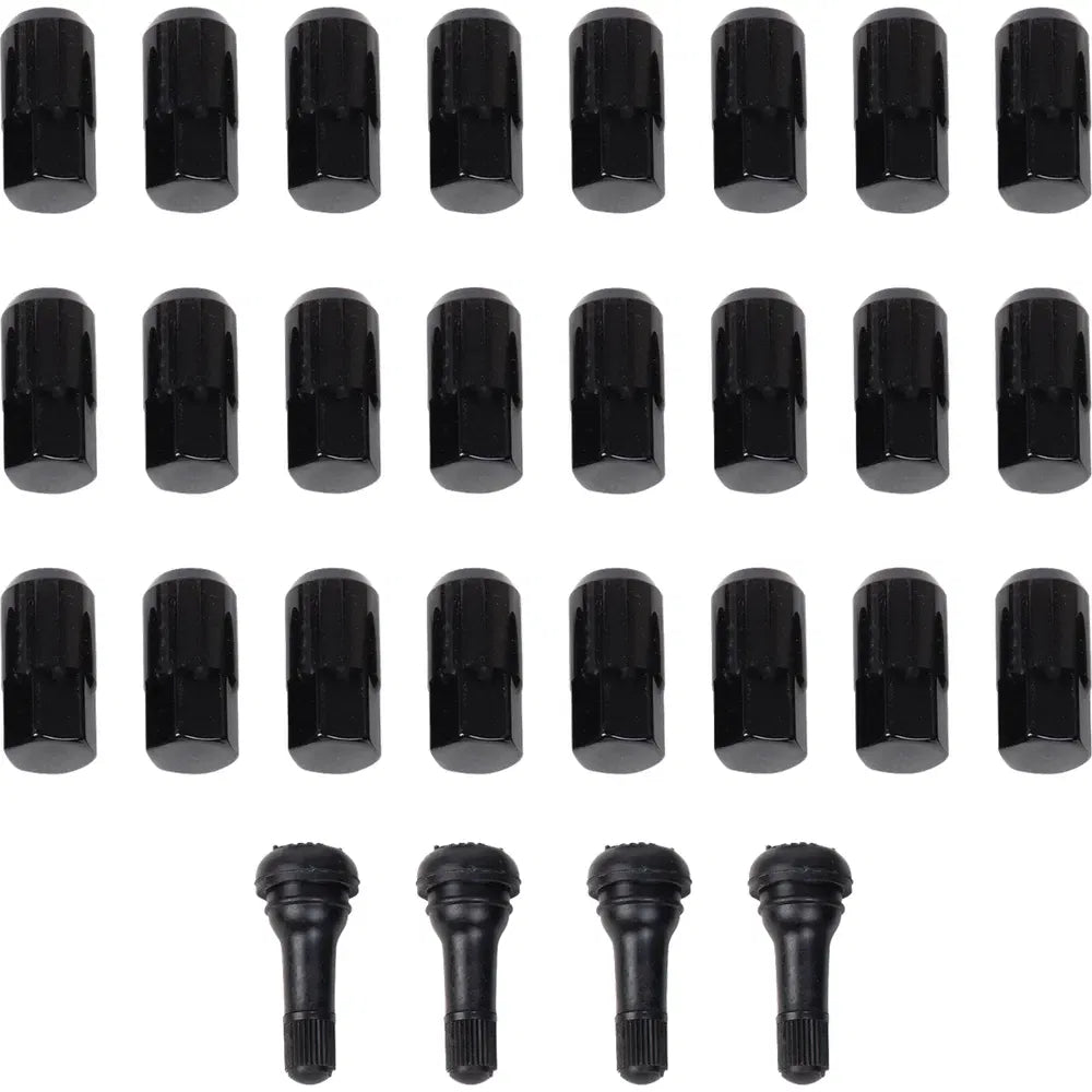 Tuercas de rueda de repuesto para ATV/UTV con vástagos de válvula - Tuercas con vástagos de válvula - 12 mm x 1,50 - Negro - Cónico - Paquete de 24
