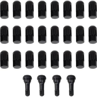 Tuercas de rueda de repuesto para ATV/UTV con vástagos de válvula - Tuercas con vástagos de válvula - 12 mm x 1,50 - Negro - Cónico - Paquete de 24