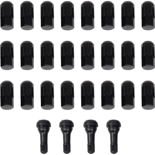 Tuercas de rueda de repuesto para ATV/UTV con vástagos de válvula - Tuercas con vástagos de válvula - 12 mm x 1,50 - Negro - Cónico - Paquete de 24