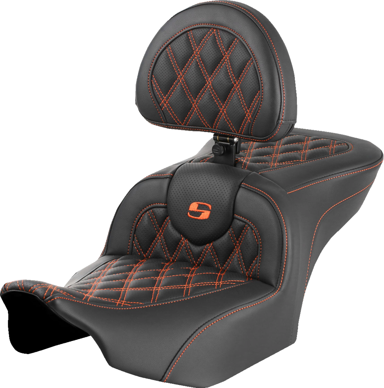 Asiento Roadsofa™ con costura de celosía - Asiento RoadSofa™ - con respaldo - Costura de celosía - Costura naranja - FLTR/FLHX '23-'24
