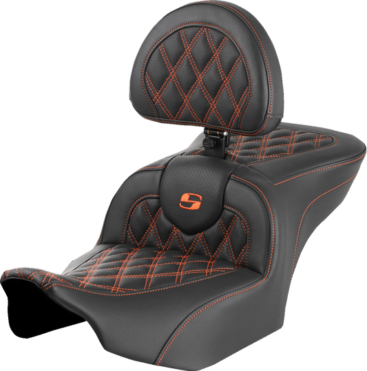 Asiento Roadsofa™ con costura de celosía - Asiento RoadSofa™ - con respaldo - Costura de celosía - Costura naranja - FLTR/FLHX '23-'24