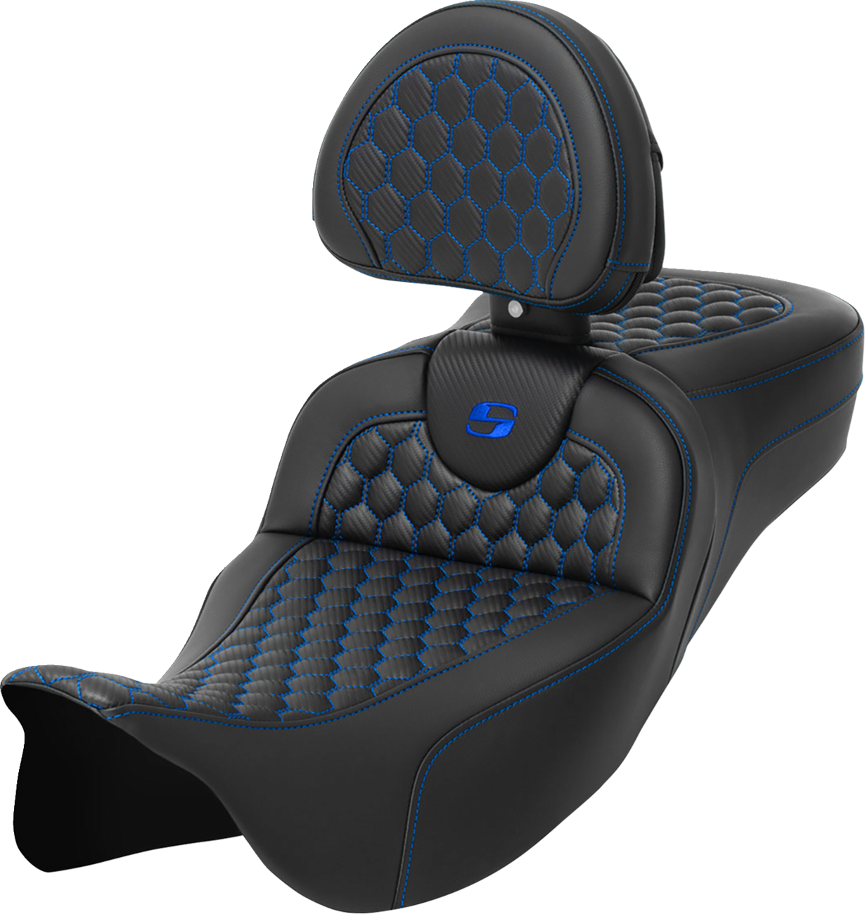 Asiento Honeycomb Roadsofa™ - Asiento RoadSofa™ - Honeycomb - Costura azul - con respaldo - Alcance extendido - FLH/FLT '08-'24