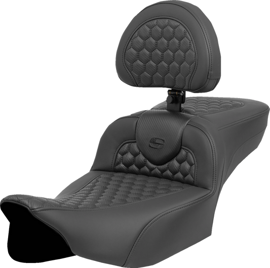 Asiento con calefacción de alcance extendido Roadsofa™ - Asiento con calefacción RoadSofa™ - Alcance extendido - Costura de panal - con respaldo - FLT/FLH '23-'24