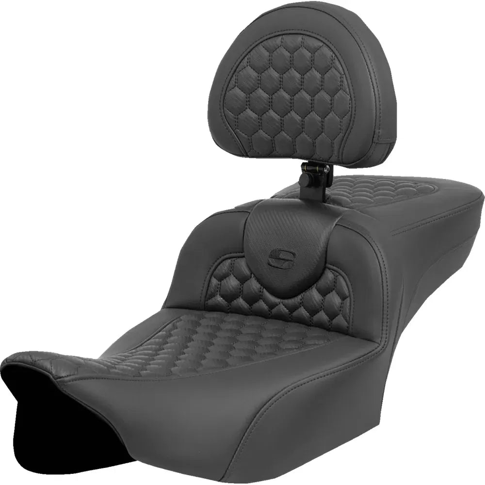 Asiento con calefacción de alcance extendido Roadsofa™ - Asiento con calefacción RoadSofa™ - Alcance extendido - Costura de panal - con respaldo - FLT/FLH '23-'24