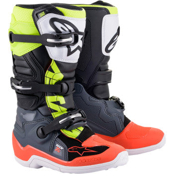 Botas Alpinestars Youth Tech 7S - Gris Oscuro/Rojo/Amarillo Fluorescente