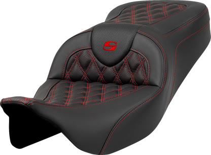 Asiento Roadsofa™ con costura de celosía - Asiento Roadsofa™ - Costura de celosía - Costura roja - sin respaldo - FLH/FLT '08-'23
